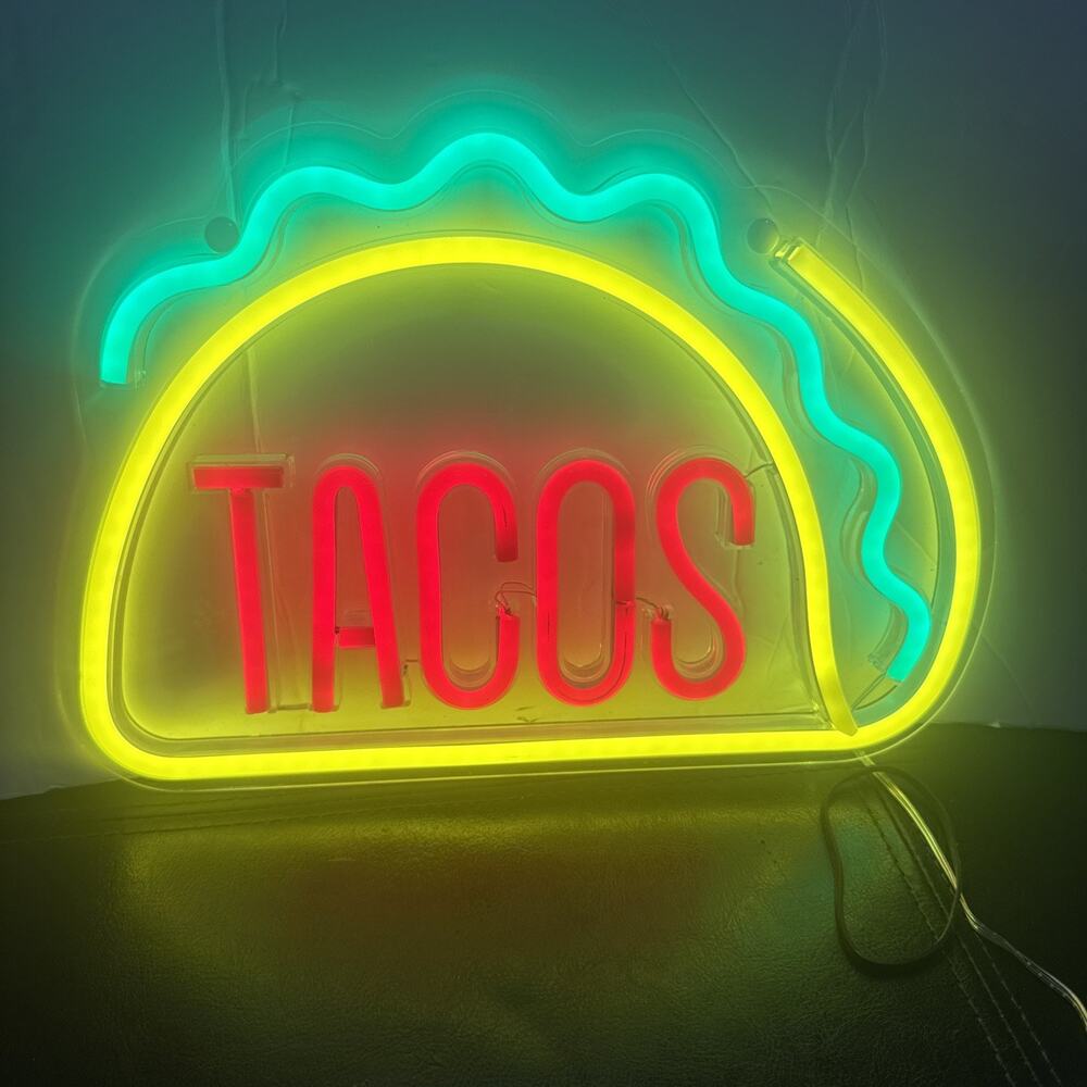 Tacos Neon Sign LED Light Wall Decor Mexican Restaurant Bar Colorful 11x9 Inch
